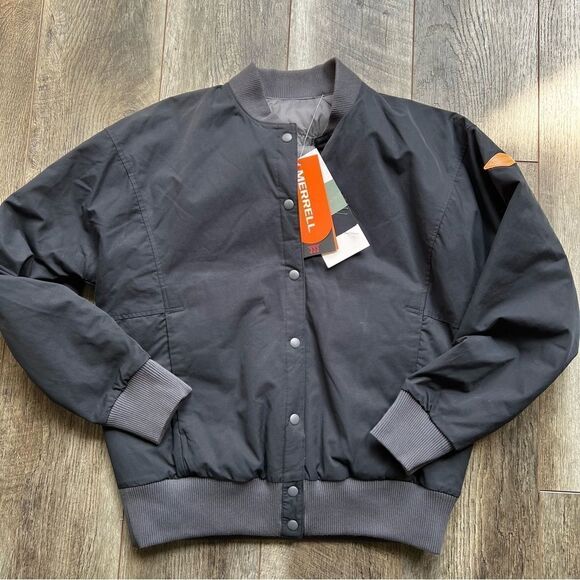 Merrell NWT Trailhead Insulated Reversible Bomber Jacket Size Small Black Grey - Picture 6 of 15